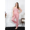 Moda Çizgi Kadın Büyük Beden Somon İp Askılı Pijama Takım  196