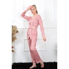 Moda Çizgi Kadın 3lü Gül Kurusu Sabahlık Pijama Takım  03