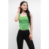 Moda Çizgi Kare Yaka Çizgili Triko Bluz Yeşil