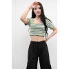 Moda Çizgi Triko Crop Çizgili Mint