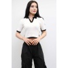 Moda Çizgi Renkli Yaka Triko Crop Beyaz