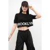 Moda Çizgi Triko Crop Siyah