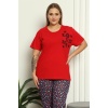 Moda Çizgi Kadın %100 Pamuk Kısa Kol Büyük Beden Pijama Takım  144
