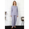 Moda Çizgi Kadın 4XL-5XL-6XL-7XL-8XL Büyük Beden Lila Uzun Kol Pijama Takım 75013