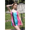 Moda Çizgi Kadın Şortlu Tankini Elbise Mayo Pembe 36001