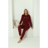 Moda Çizgi Kadın Kadife Bordo Pijama Takım  24