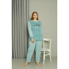 Moda Çizgi Welsoft Polar Kadın Büyük Beden Su Yeşili Pijama Takımı 808046