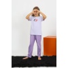 Moda Çizgi Kız Çocuk Kısa Kol Lila Penye Pijama Takım  32