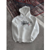 Üç İplik Kapşonlu Baskılı SweatShirt - Beyaz