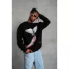 Erkek Güvercin Baskılı Sweatshirt - Siyah