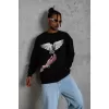 Erkek Güvercin Baskılı Sweatshirt - Siyah