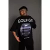 Erkek Sırt Baskılı Bisiklet Yakalı Oversize T-Shirt - Siyah