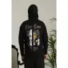 Erkek Sırt Baskılı Oversize Üç İplik Kapüşonlu Sweatshirt - Siyah