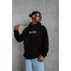 Erkek Sırt Baskılı Oversize Üç İplik Kapüşonlu Sweatshirt - Siyah