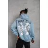Erkek Baskılı Kapşonlu Sweat - Mavi