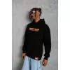 Erkek Armalı Baskılı Kapüşonlu Sweatshirt - Siyah