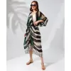 Kadın Rahat Kesim Kemerli Şifon Kimono - Yeşil