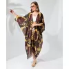 Kadın Rahat Kesim Kemerli Şifon Kimono - Kahve