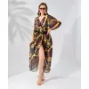Kadın Rahat Kesim Kemerli Şifon Kimono - Kahve