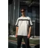 Unisex Yandan Fermuarlı Parçalı T-Shirt - Beyaz