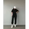 Unisex Düz T-Shirt ve Eşofman Takımı - Siyah