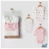 3lü Naturel Kalpki Bebek Badi Zıbın - Beyaz Pembe %100 Pamuk