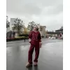 V Yaka Üç İplik Sweat Takım - Bordo