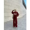 Üç İplik Yakalı Sweat Baggy Pantalonlu Takım - Bordo