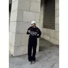 Üç İplik Yakalı Sweat Baggy Pantalonlu Takım - Siyah