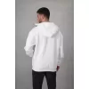 Samuray Kapşonlu ZIP Fermuarlı Çift Kapşonlu Nakışlı SweatShirt- Beyaz