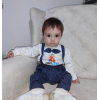 9-12-18 Ay Papyonlu Sweat Kot Pantolon 2li Erkek Bebek Salopet Takımı Lacivert