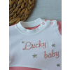 0-3 3-6 Ay Lucky   Nakışlı Es Çizgi Boy Şapkalı Kız Bebek Tulumu Pudra