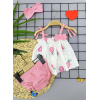 3-6-9-12 Ay Bandajlı Ve Kilotlu Ananas Desenli Askılı 3lü Kız Bebek Elbisesi Pembe