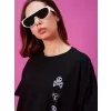 Kadın Baskılı Oversize T-shirt - Siyah