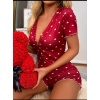 Kadın Göğüs Dekolteli Pinterest Kalp Desen Full Likralı şort Tulum
