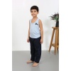 Moda Çizgi Erkek Çocuk Sıfır Kol Penye Pijama Takım Mavi  39