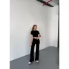 Osy Modal Yumuşak Dokulu Kumaş Kısa Kollu Crop Rahat Pantalon ikili Takım - Siyah