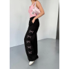 Osy Modal Yumuşak Dokulu Kumaş Nakış Işlemeli Rahat Bol Paça Eşofman Pantalon - Siyah