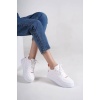 ALESSI Bağcıklı Ortopedik Taban Kadın Sneaker Spor Ayakkabı BT - Beyaz/Turuncu