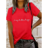 Kadın Kısa Kollu önü Yazı Baskılı Basic Süprem Bluz