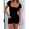 Kadın Kısa Kollu Kare Yaka Mini Bodycon Dalgıç Tulum
