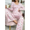 Pembe Çiçek Baskılı Pamuklu Pijama Takımı 7301