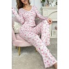 Pembe Çiçek Baskılı Pamuklu Pijama Takımı 7301