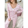 Pembe Çiçek Baskılı Pamuklu Pijama Takımı 7301