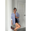 YAKA VE MANŞET BEYAZ  BOYFRİEND ÇİZGİLİ  POPLİN GÖMLEK - Mavi