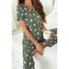 Yeşil Fitilli Floral Kısa Kollu Pijama Takımı 7303