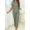 Yeşil Fitilli Floral Kısa Kollu Pijama Takımı 7303