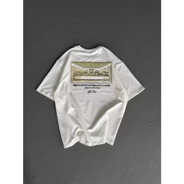 Unisex Baskılı Oversize T-Shirt - Beyaz
