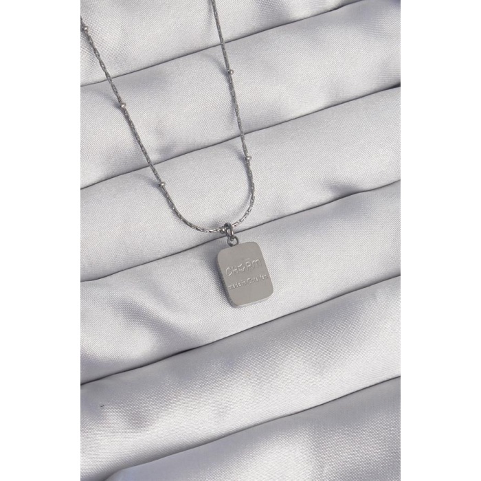 Erb 316L Çelik Gümüş Renk Kare Charm Model Kolye