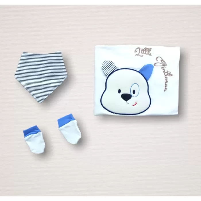 Minik Centilmen ı Nakışlı %100 Cotton Antibakteriyel 10lu Zıbın Takımı Hastane Çıkışı Mavi